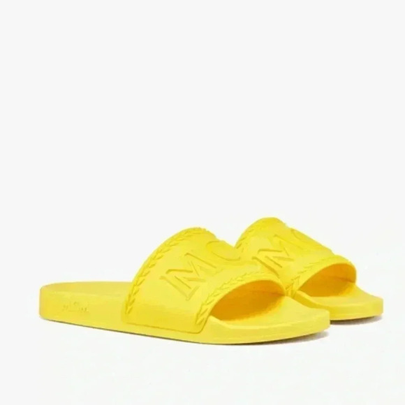 NIB MCM Big Logo Rubber Slides Yellow - Picture 1 of 14